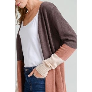 SweatyRocks Women's Color Block Cardigan - Long Sleeve Open Front Cropped Knit Sweater